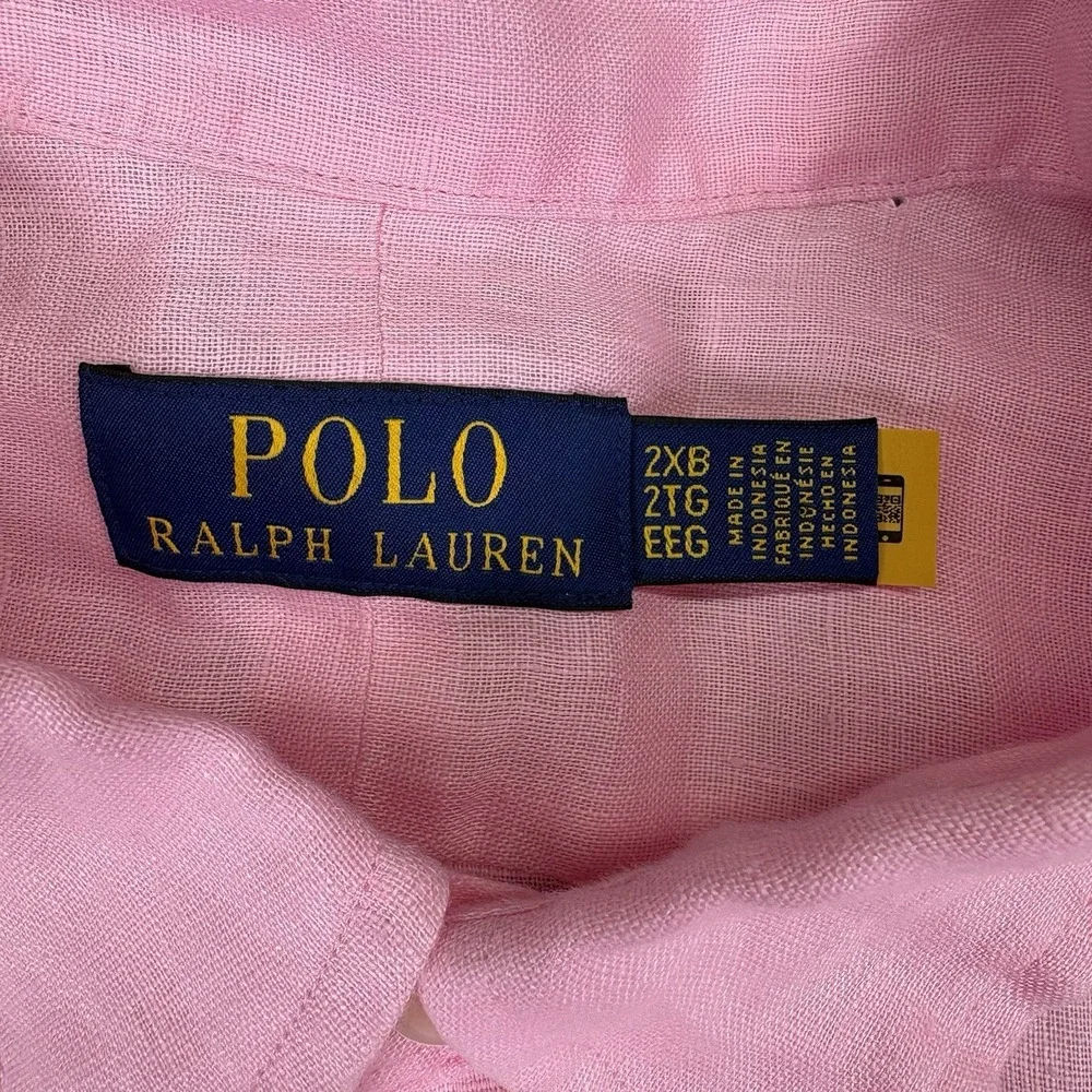 Polo Ralph Lauren 2XB Big Tall 100% Linen Shirt Pink Short Sleeve NWT $138